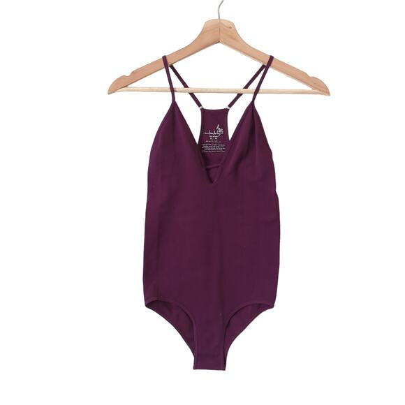 Intimately Free People Bodysuit Ribbed Purple Plum One piece Size XS / S V-Neck - Picture 1 of 6